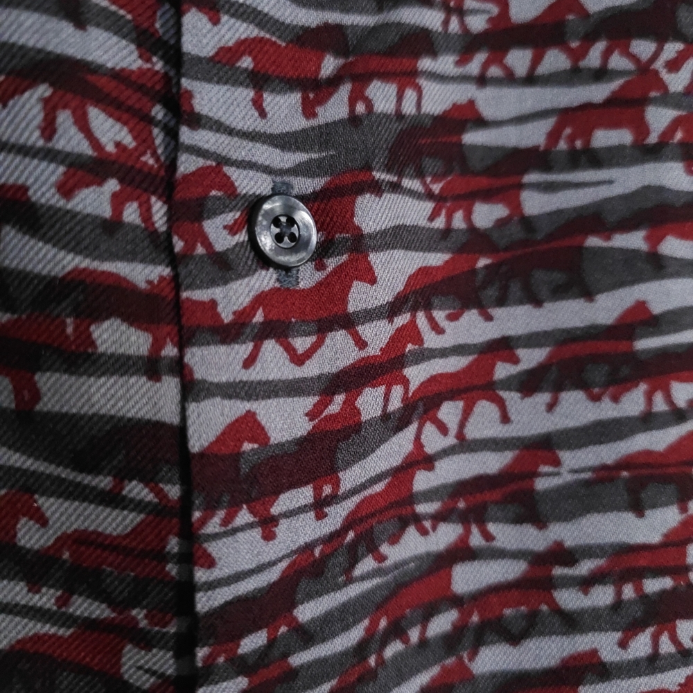 Hermes gray red horse pattern mens fall winter shirts wool silk. - Picture 5 of 14
